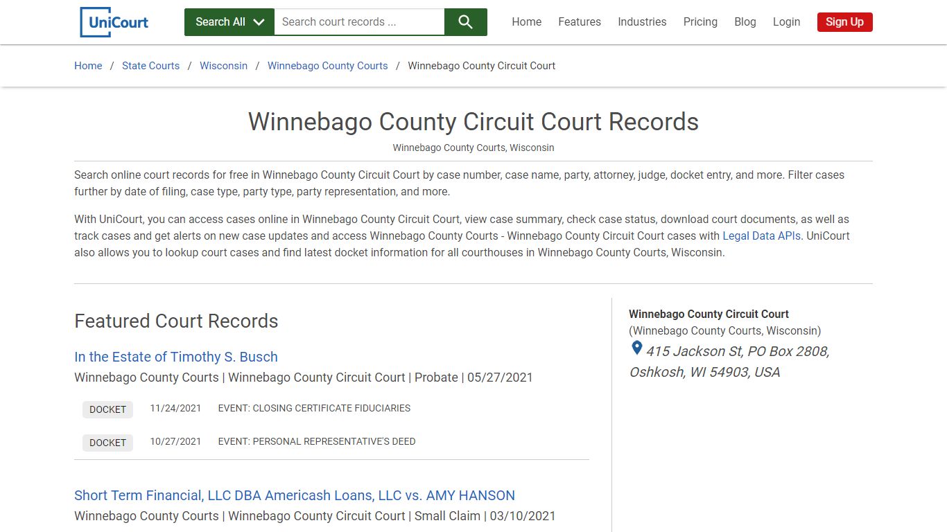 Winnebago County Circuit Court Records | Winnebago | UniCourt